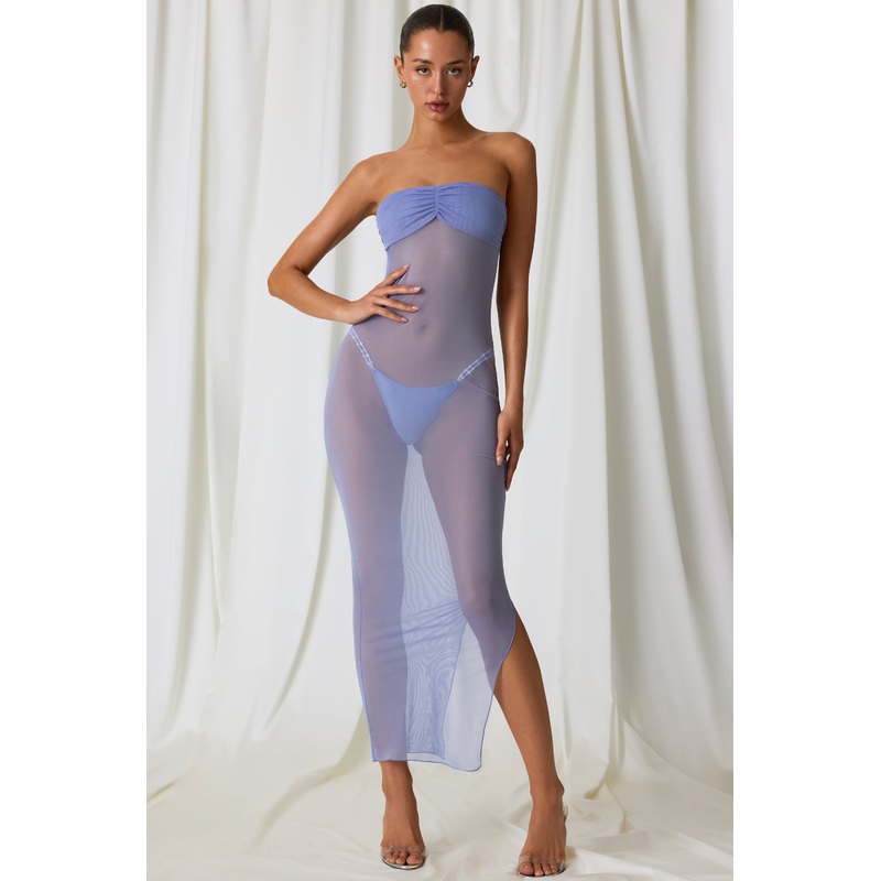 Ruched Bandeau Midi Dress in Lavender Purple