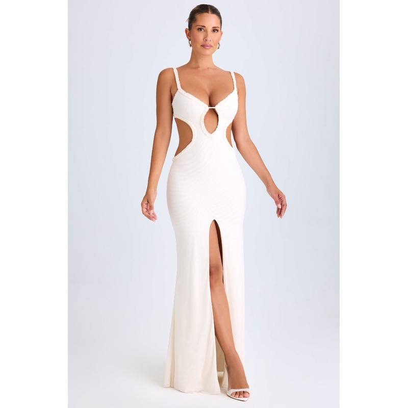 Ruffle-Appliqu Cut-Out Maxi Dress in White
