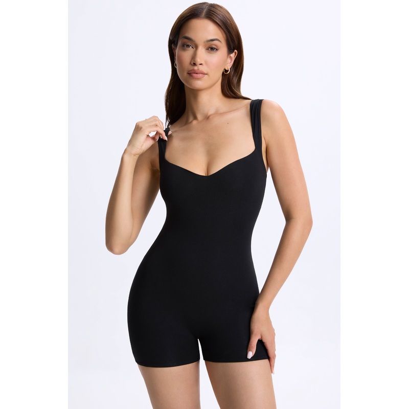 Sweetheart-Neck Unitard in Black