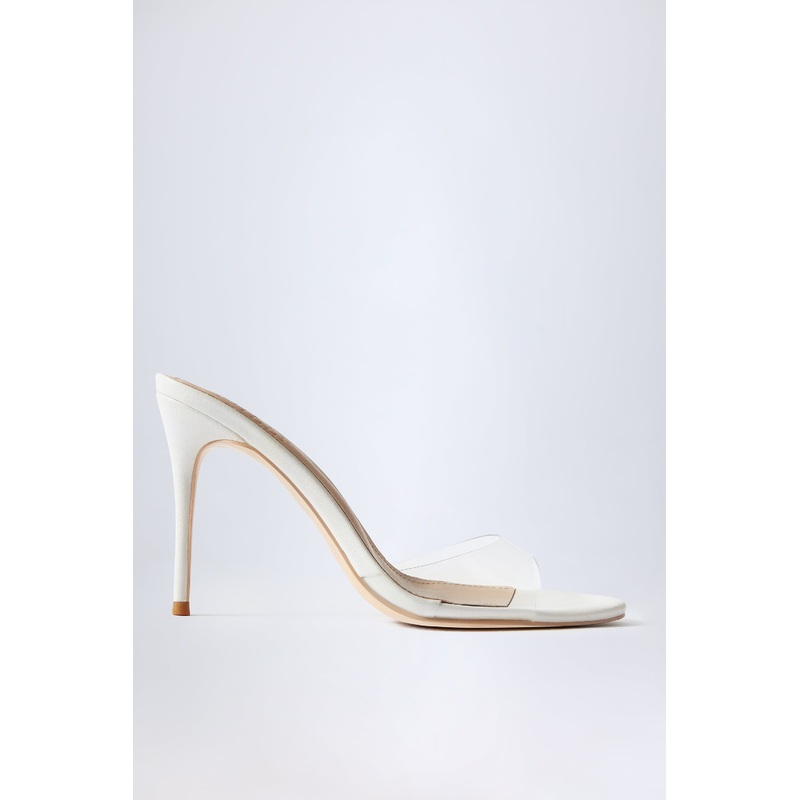 Almond-Toe Heeled Mules in Transparent PVC