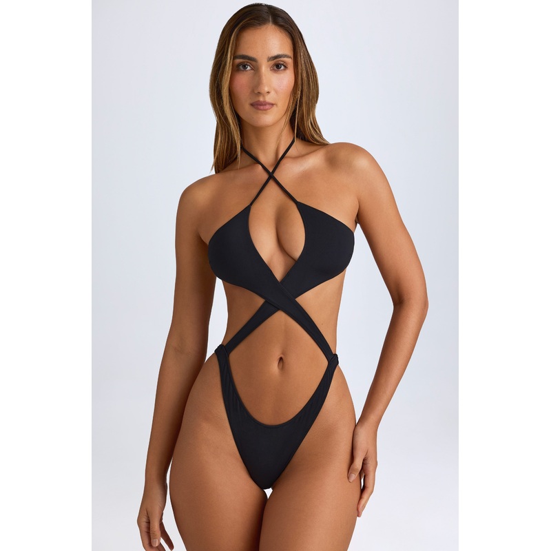 Cut-Out Halterneck Swimsuit in Black