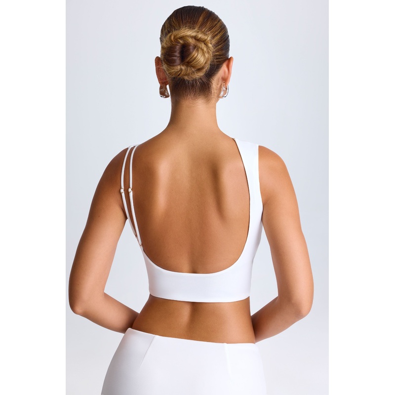 Draped Open-Back Tank Top in White