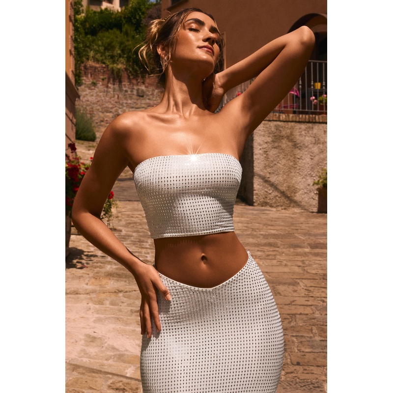 Embellished Strap-Detail Top in White