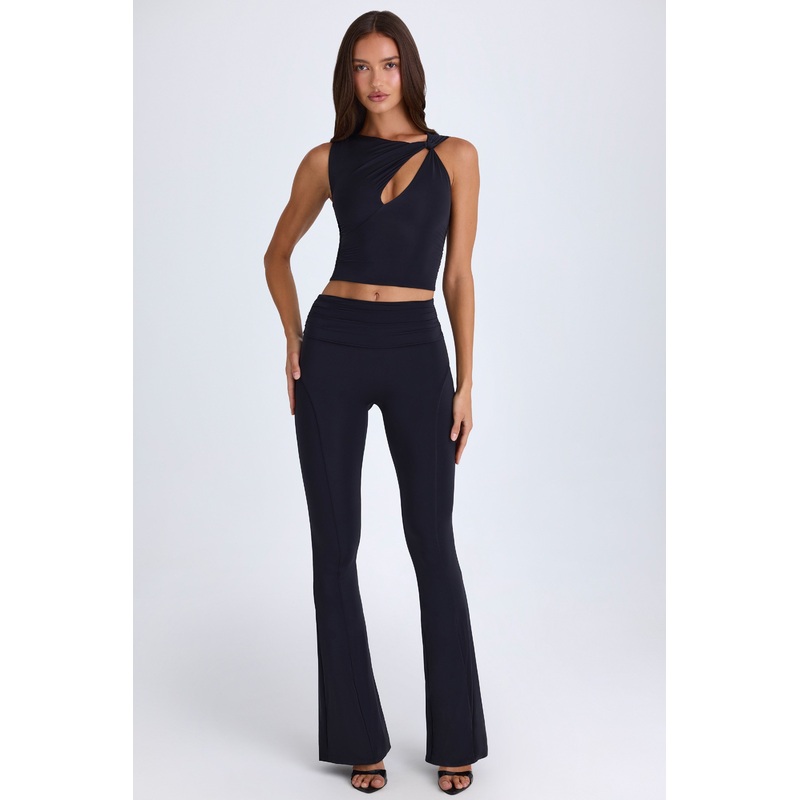 Foldover Flared Trousers in Black