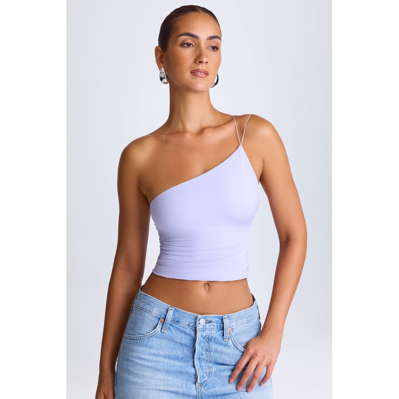 One-Shoulder Lace-Up Top in Soft Lilac