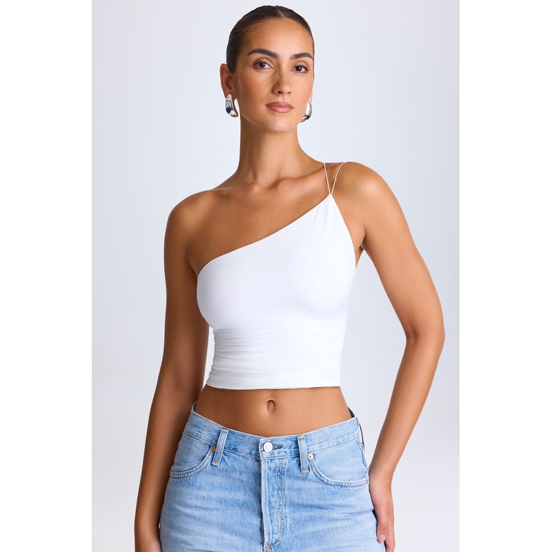 One-Shoulder Lace-Up Top in White