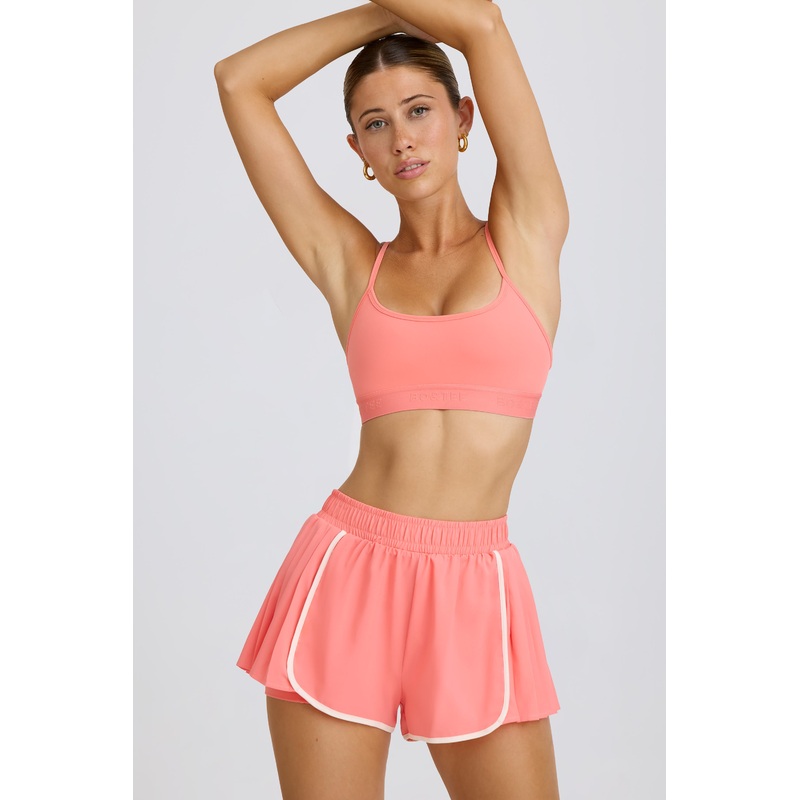 Pleated Mini Shorts in Coral