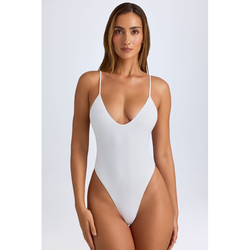 Plunge-Neck Swimsuit in White
