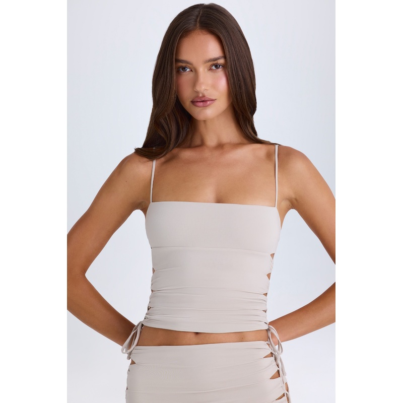 Ruched Cut-Out Top in Taupe