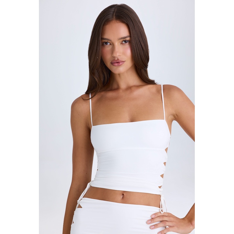 Ruched Cut-Out Top in White