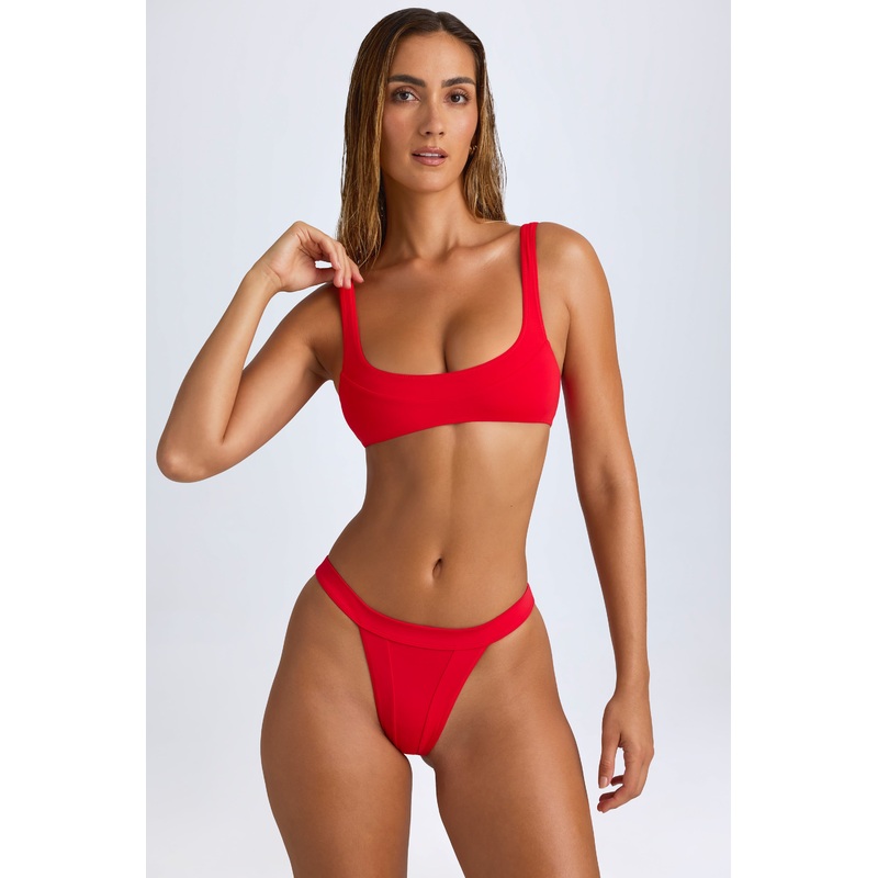 Scoop-Neck Bikini Top in Fiery Red