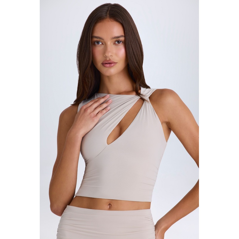 Twisted Cut-Out Tank Top in Taupe