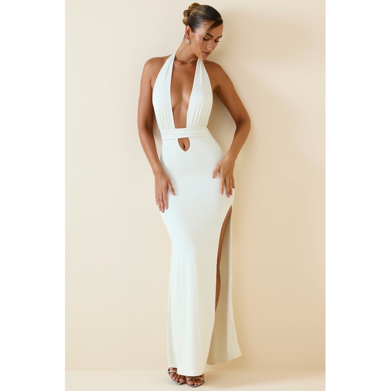 Halterneck Cut-Out Maxi Dress in Vanilla