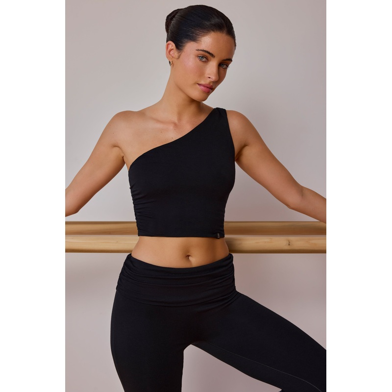 One-Shoulder Twisted Tank Top in Black