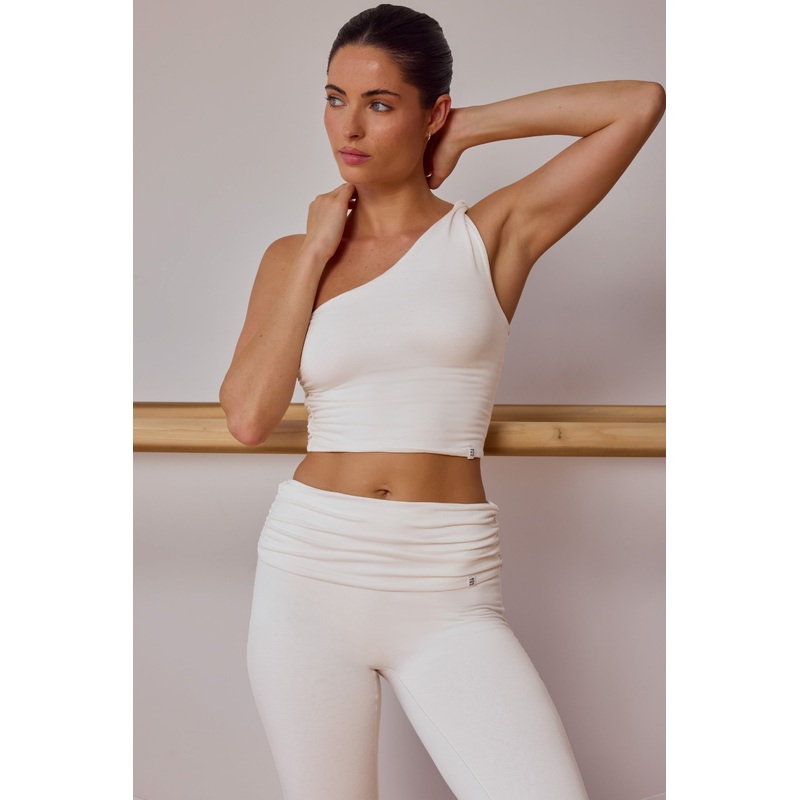 One-Shoulder Twisted Tank Top in Soft White