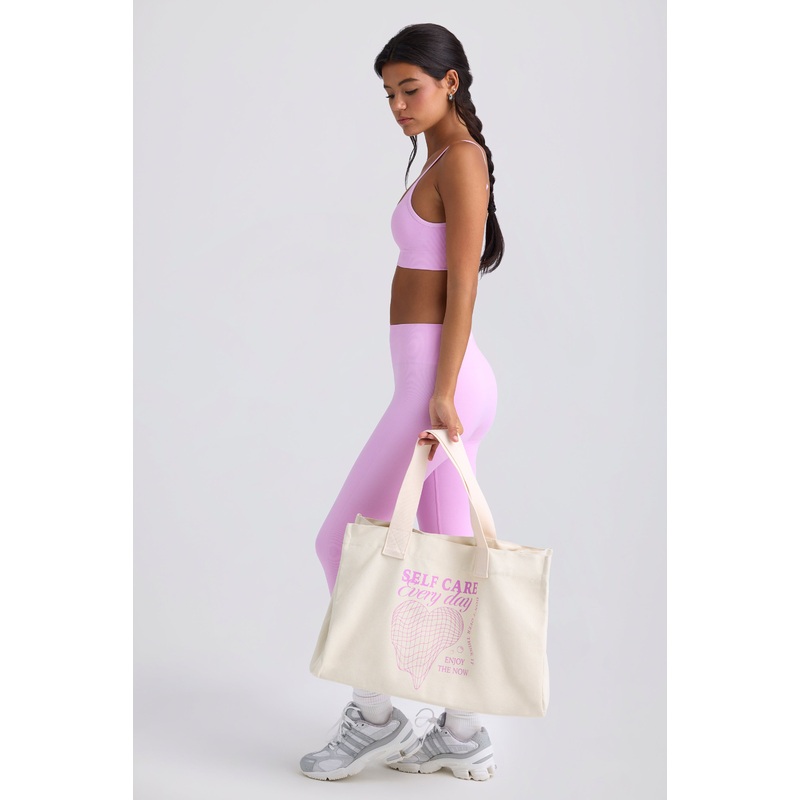 Oversized Canvas Tote Bag in Eggshell