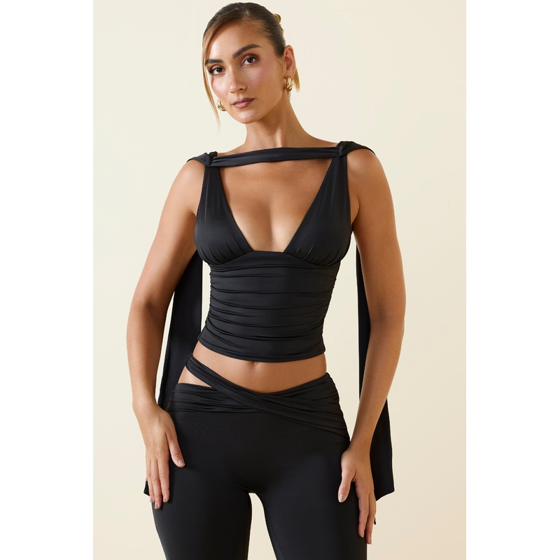 Plunge-Neck Draped Top in Black