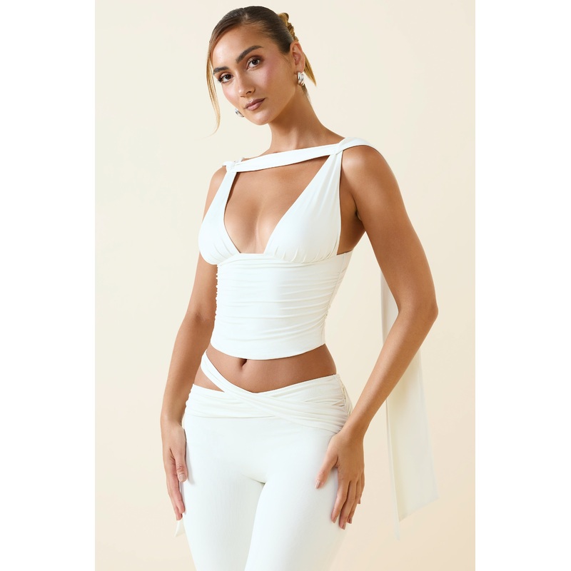Plunge-Neck Draped Top in Vanilla