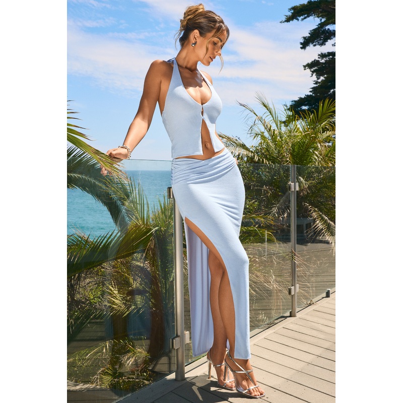 Ruched Maxi Skirt in Periwinkle Blue