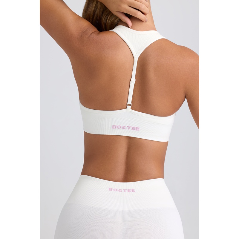 Super Sculpt Seamless T-Back Sports Bra in Eggshell
