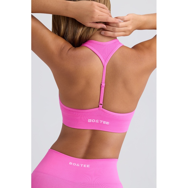 Super Sculpt Seamless T-Back Sports Bra in Sugar Pink