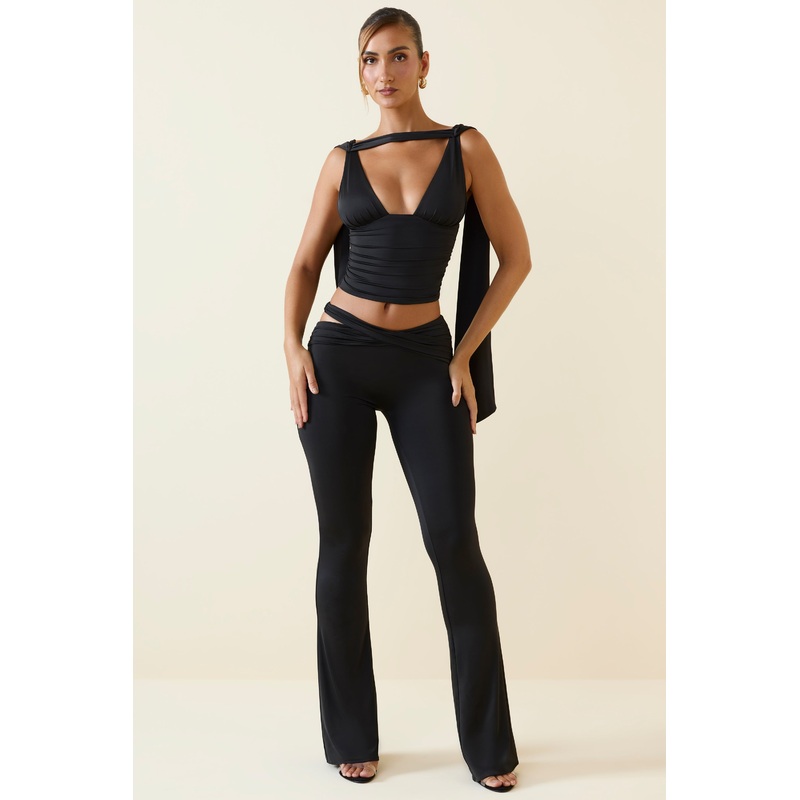 Tall Cut-Out Mid-Rise Flared Trousers in Black
