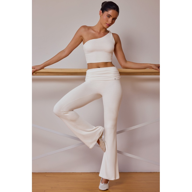 Tall Fold-Over Flared Trousers in Soft White