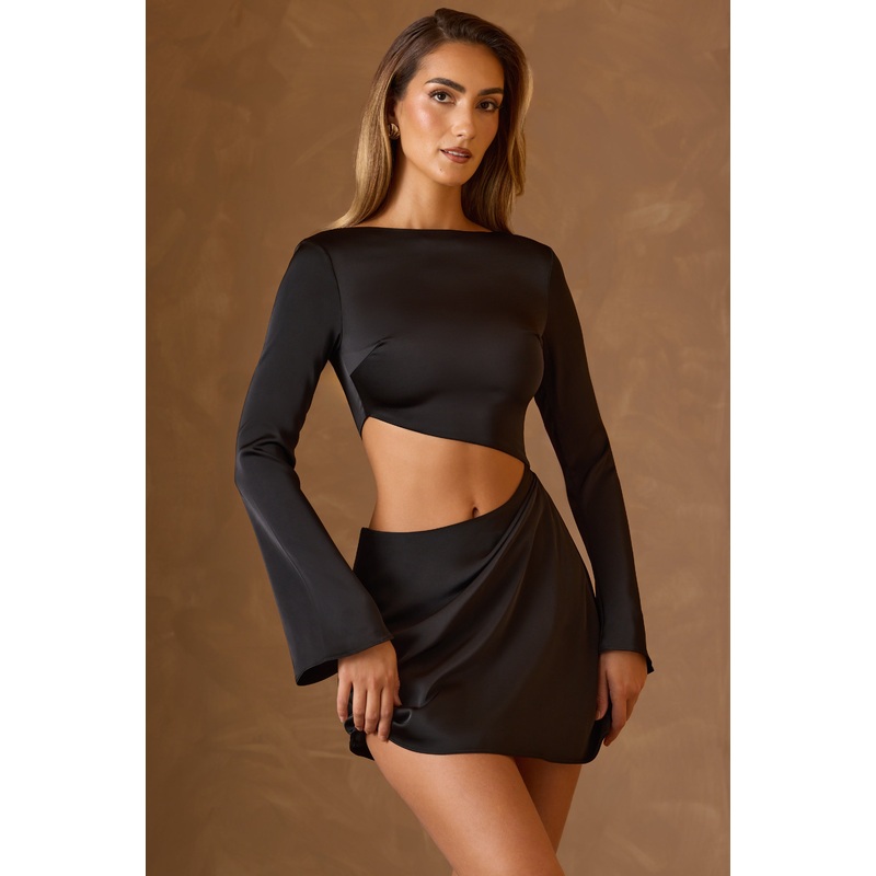 Asymmetric Cut-Out A-Line Mini Dress in Black