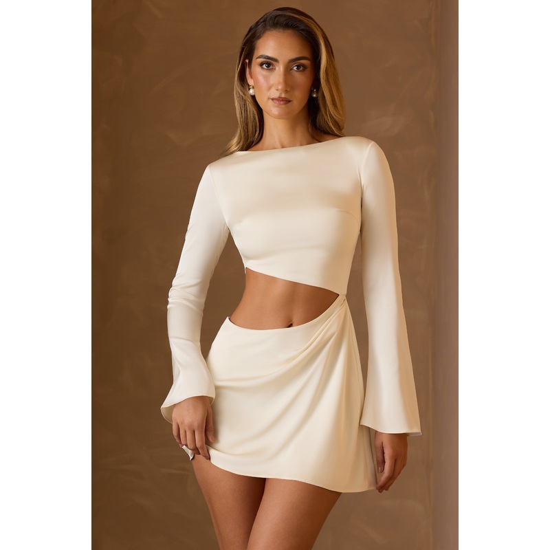 Asymmetric Cut-Out A-Line Mini Dress in Ivory