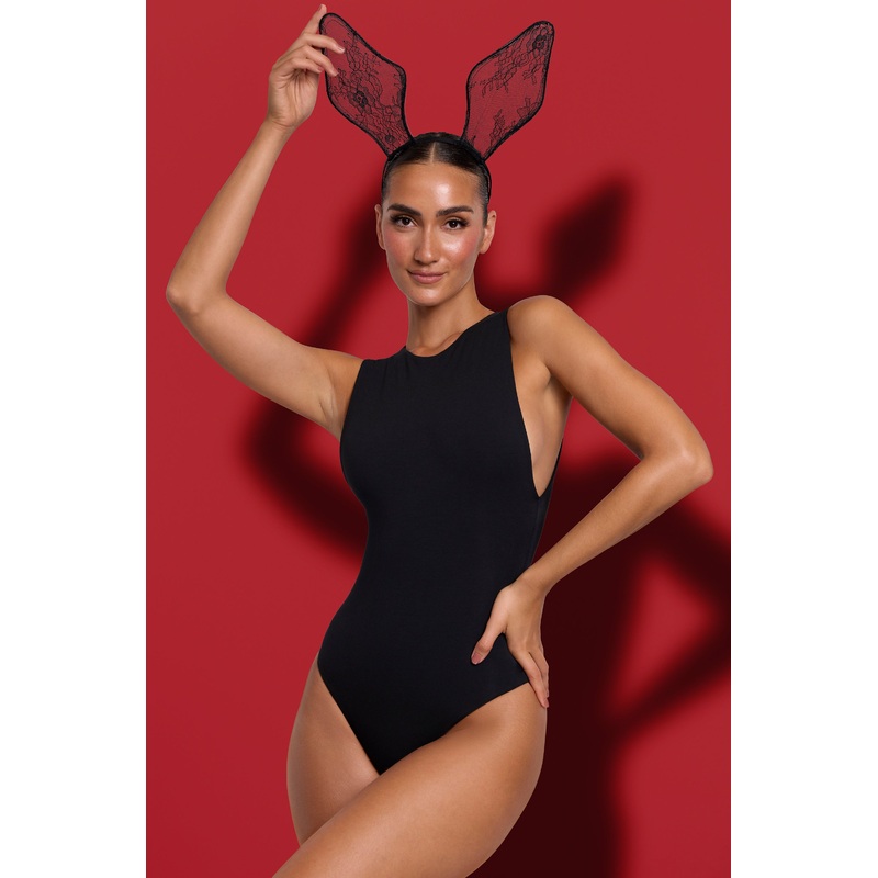 High Neck Deep Armhole Bodysuit in Black