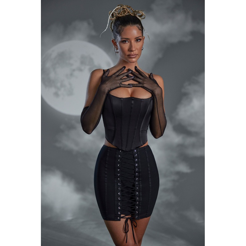 Lace Up Mini Skirt in Black