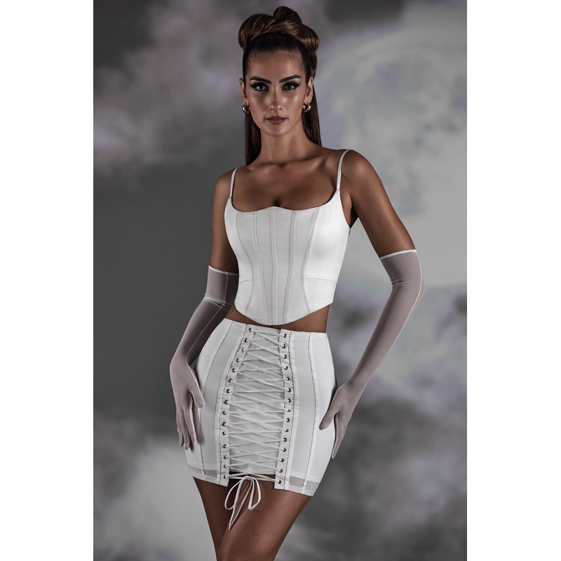 Lace Up Mini Skirt in White