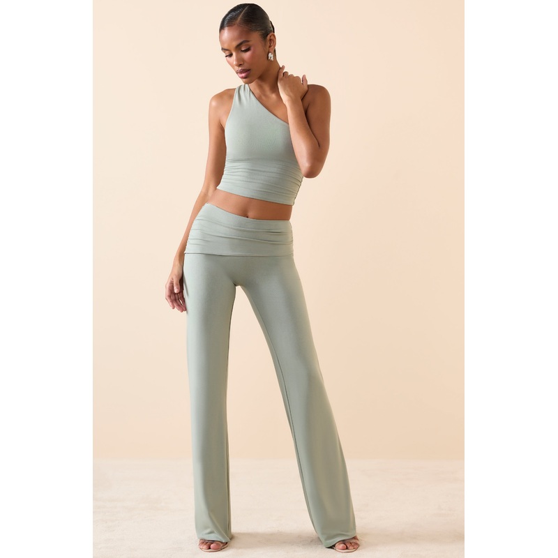 Mid Rise Straight Leg Trousers in Smoke Green