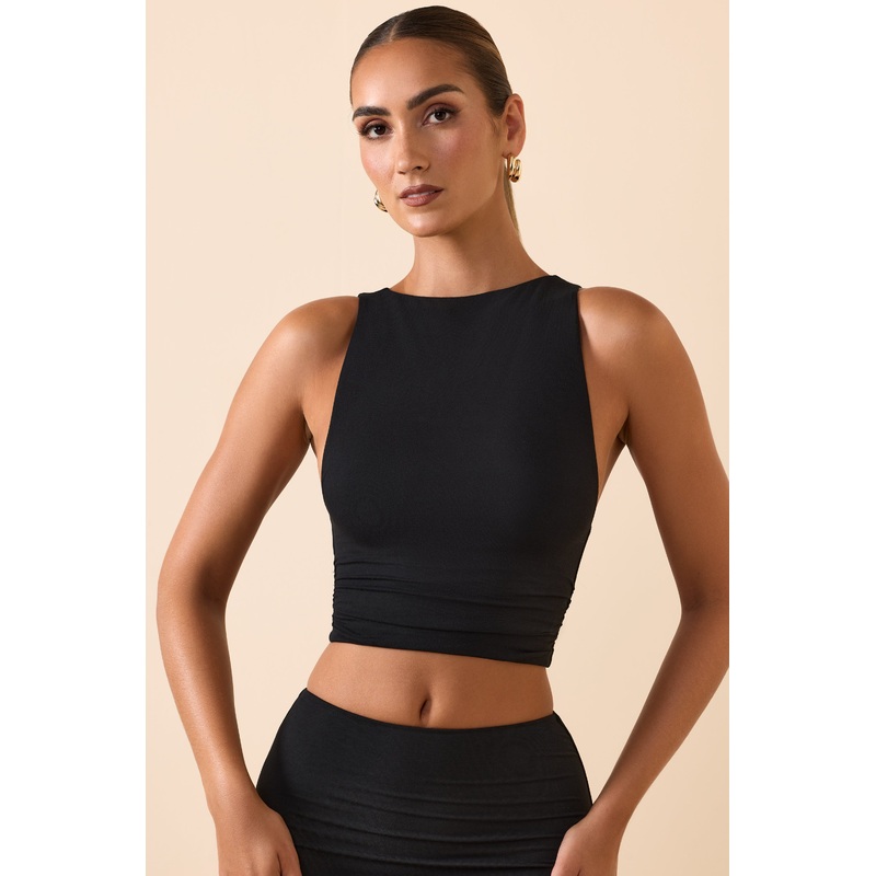 Modal Boat-Neck Tank Top in Black