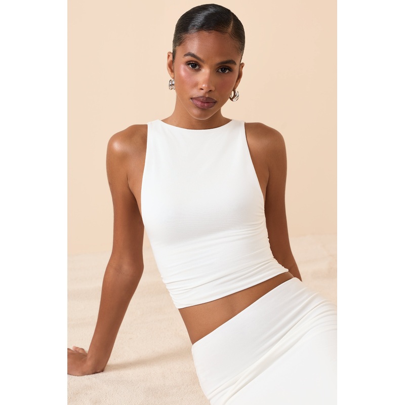 Modal Boat-Neck Tank Top in White