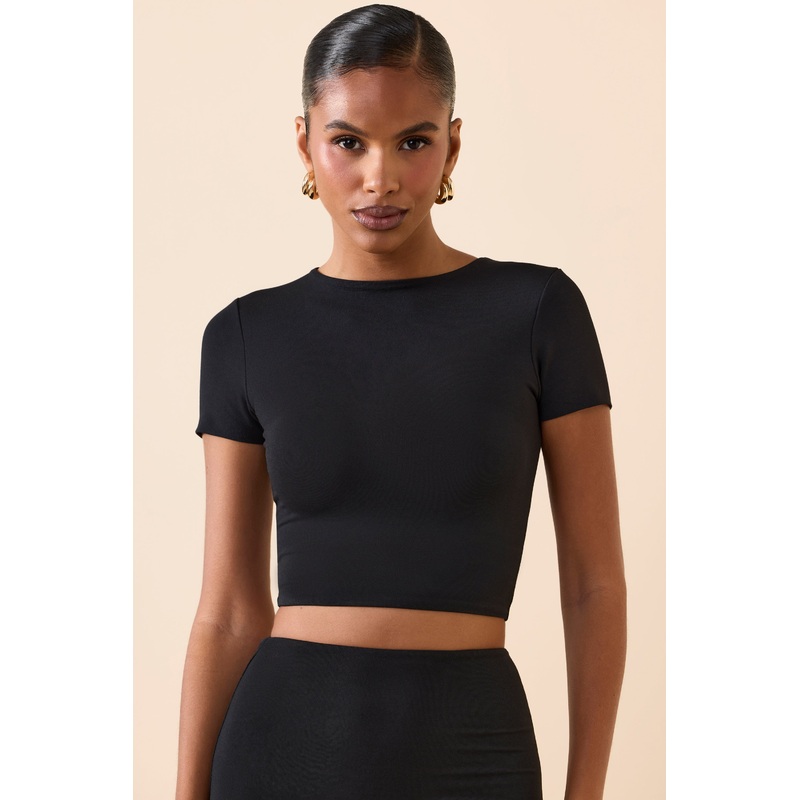 Modal Cap-Sleeve Crop Top in Black