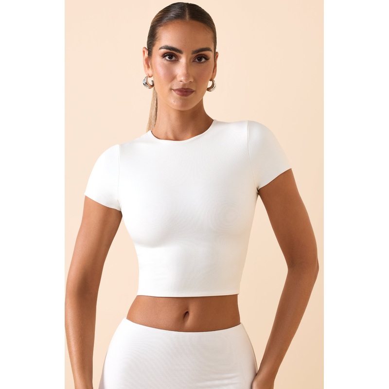 Modal Cap-Sleeve Crop Top in White
