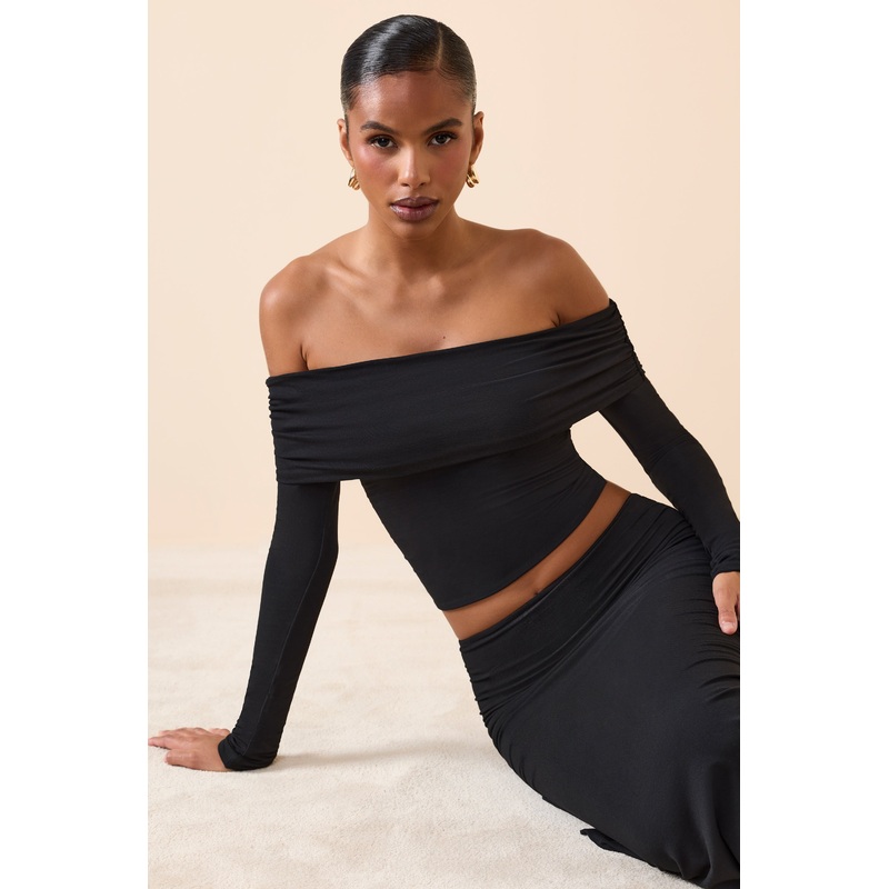 Modal Off-Shoulder Long-Sleeve Top in Black