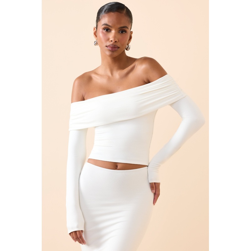 Modal Off-Shoulder Long-Sleeve Top in White