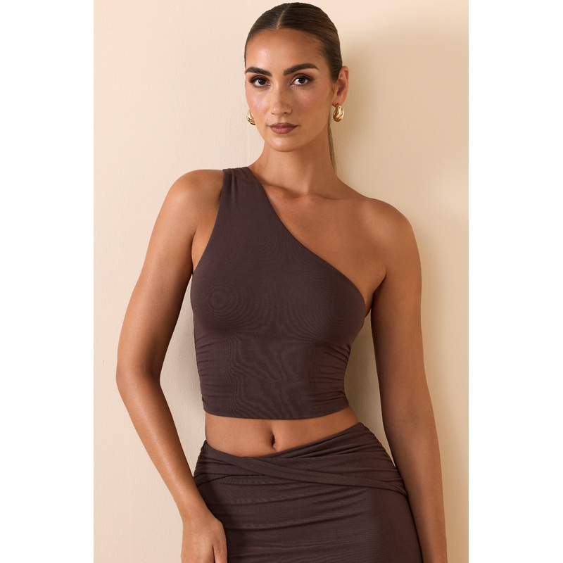 Modal One-Shoulder Top in Chocolate Brown
