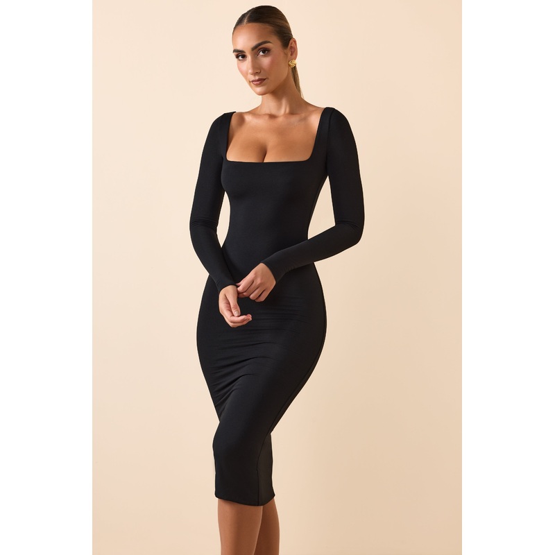 Modal Scoop-Neck Midaxi Dress in Black