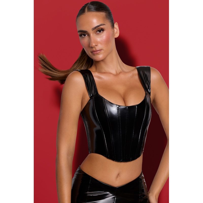 Push Up Vinyl Corset in Black