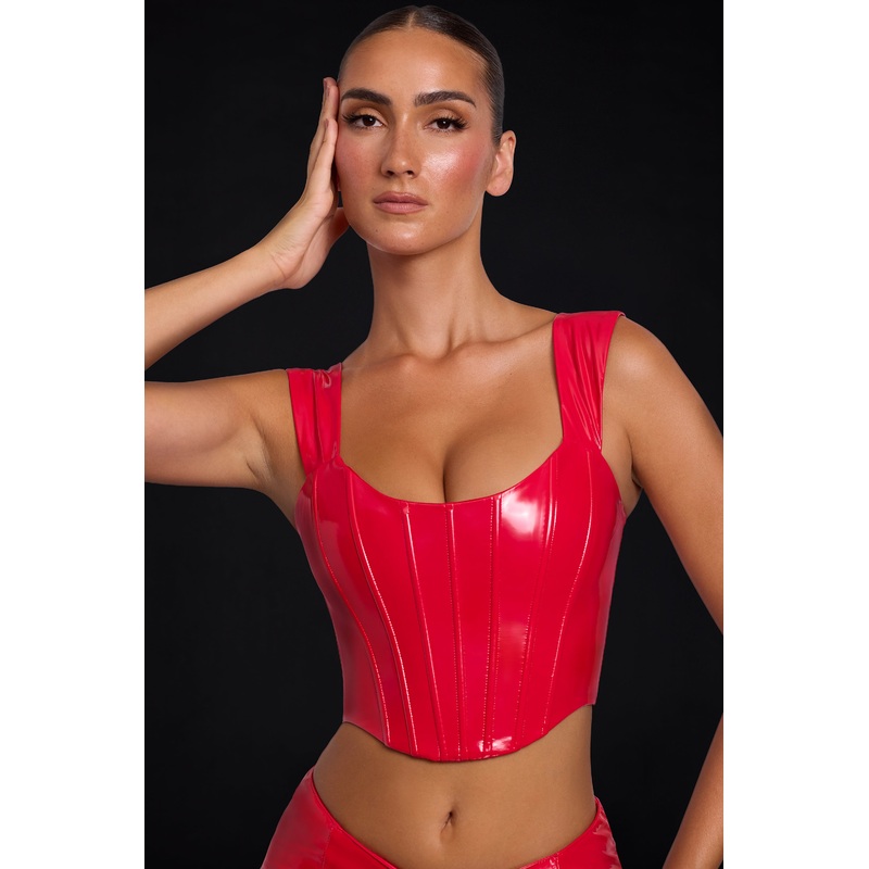 Push Up Vinyl Corset in Fire Red