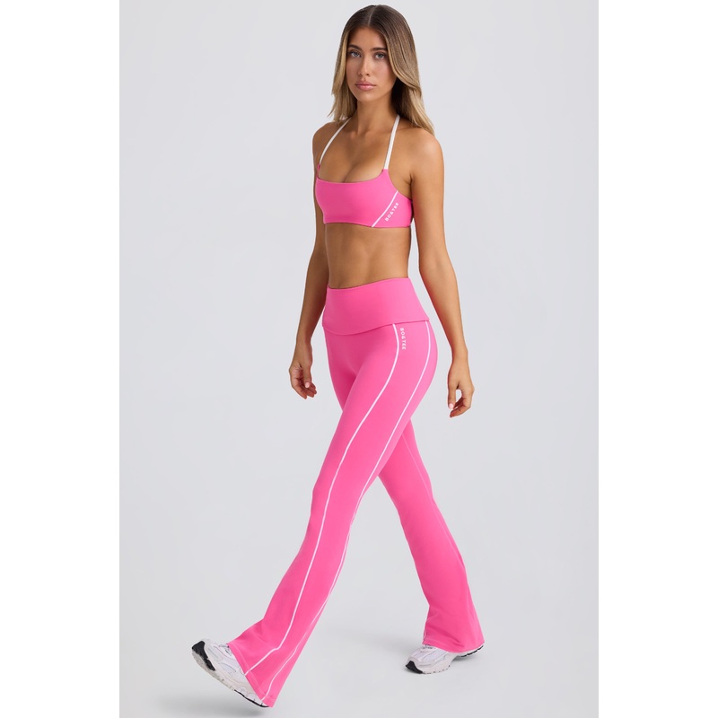 Soft Active Foldover Flared Trousers in Bubblegum Pink