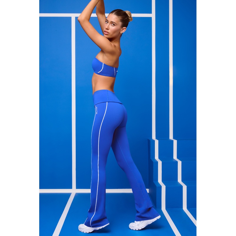 Soft Active Foldover Flared Trousers in Cobalt Blue