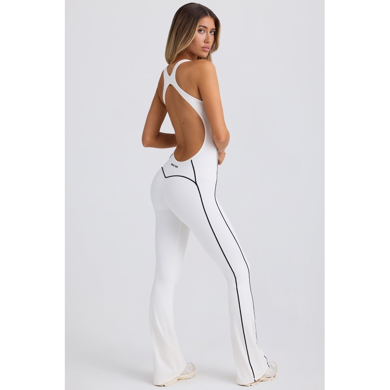 Soft Active Open-Back Jumpsuit in White