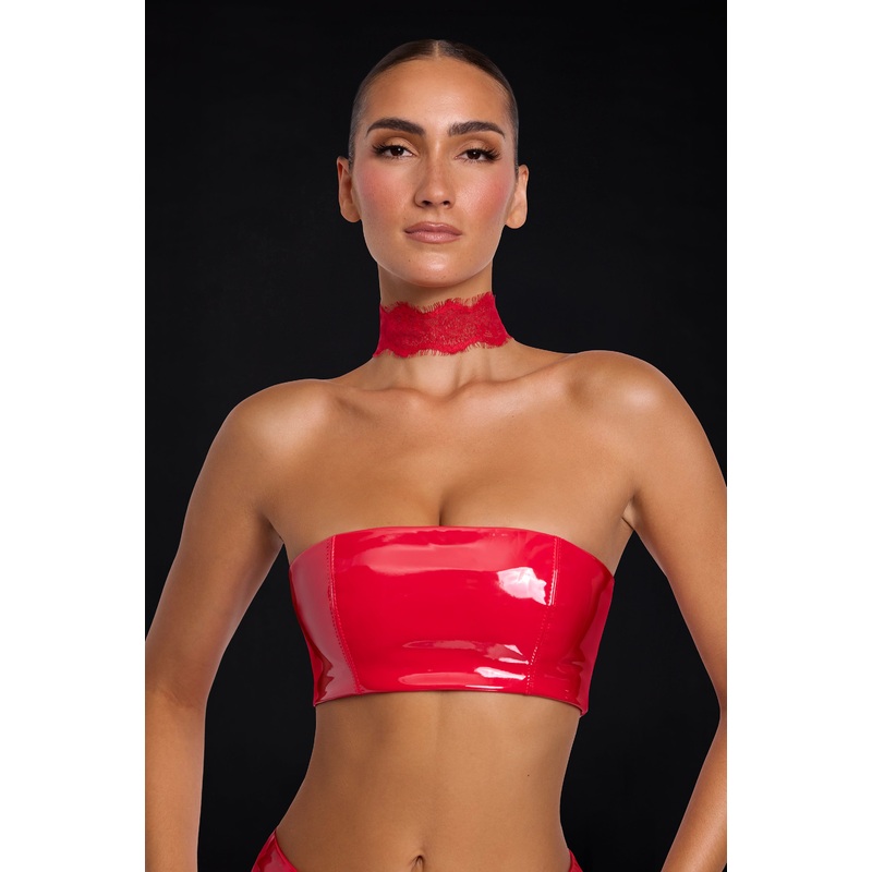 Vinyl Bandeau Bralette in Fire Red