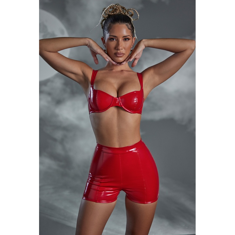 Vinyl Curved Cup Bra in Red
