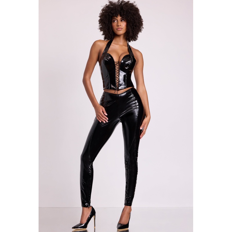 Vinyl High V-Waist Leggings in Black