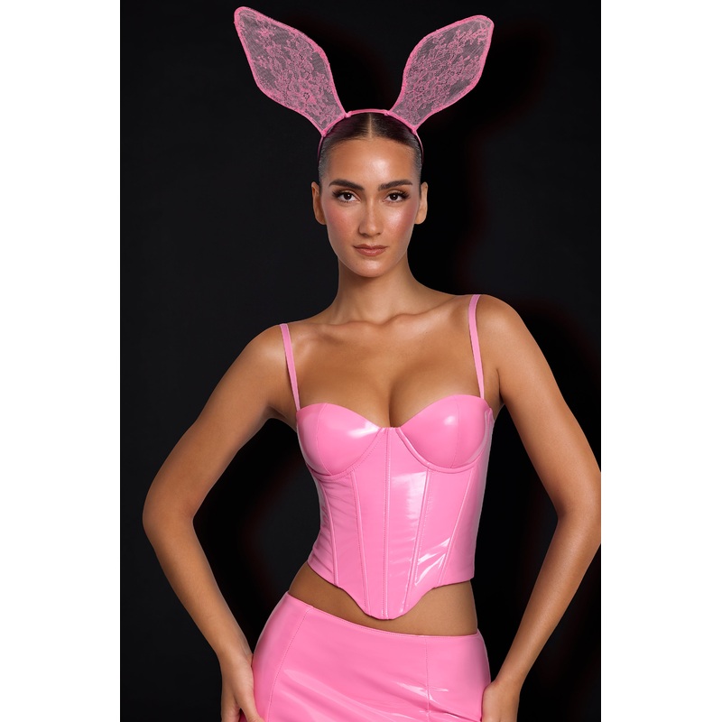 Vinyl Underwired Corset Crop Top in Pink